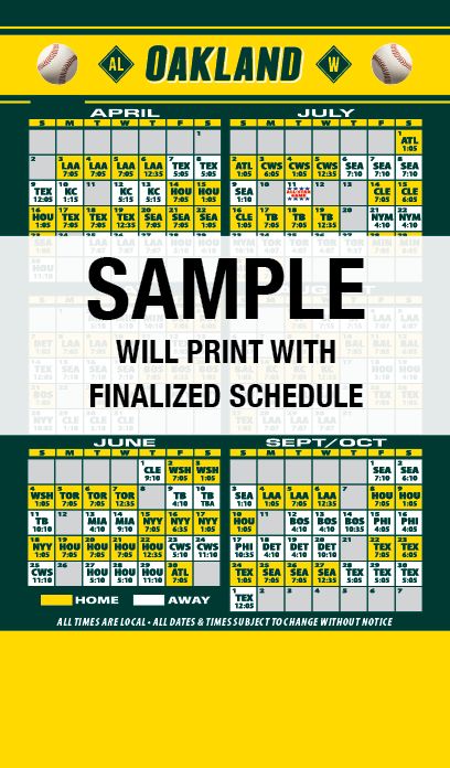 Baseball Schedules Full Magnetic Back: Oakland Full Magnet Baseball ...