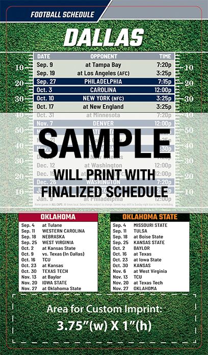 Dallas Cowboys Pro Football Schedule Magnets 4 x 7